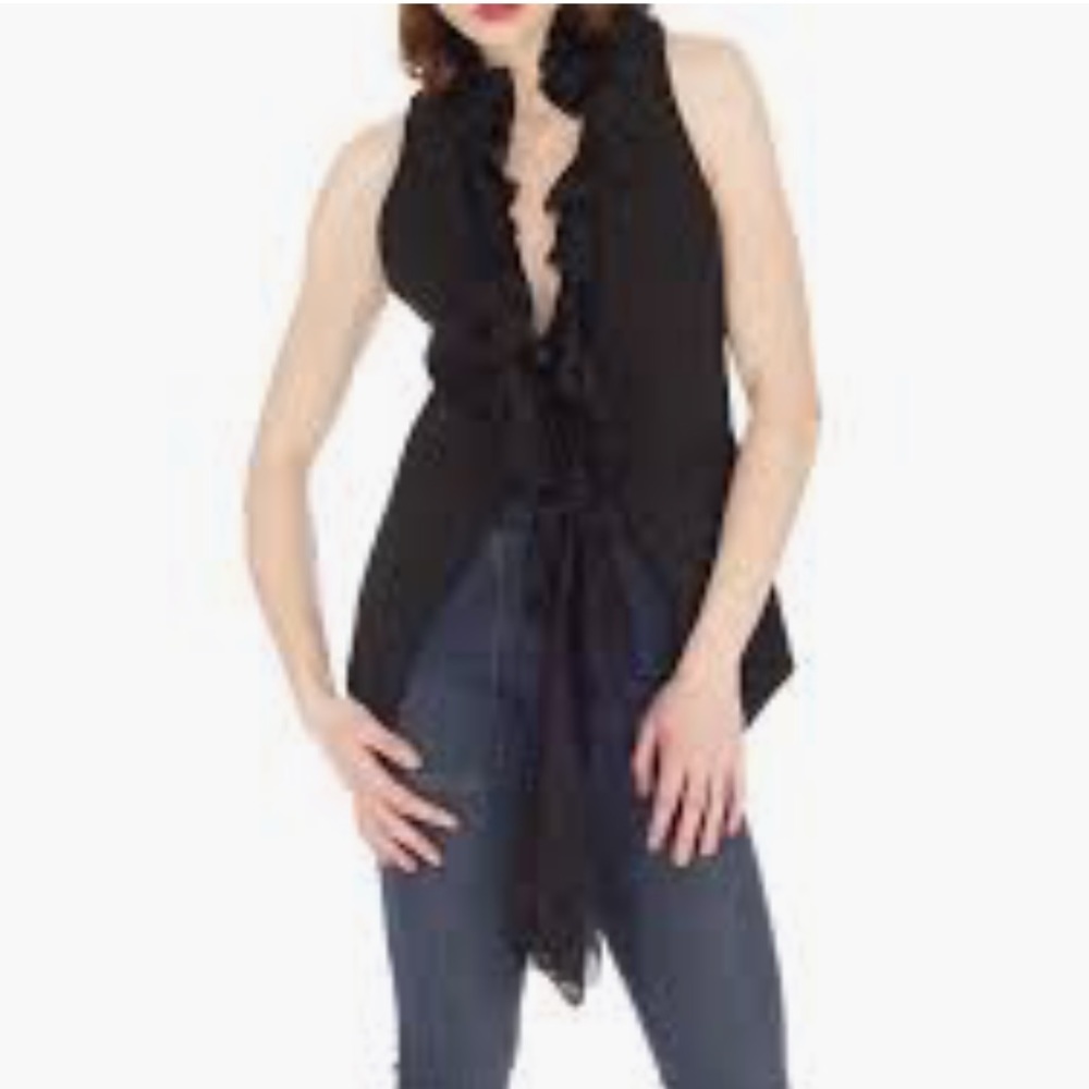 Elizabeth and James Black Dandy Vest w/silk Ruffle - Picture 1 of 8